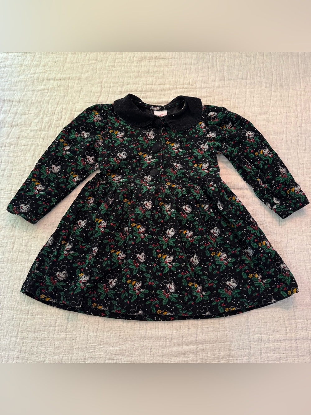 Vintage 90s Disney Store Christmas Dress Girls Black Corduroy Mickey Minnie Sz 4